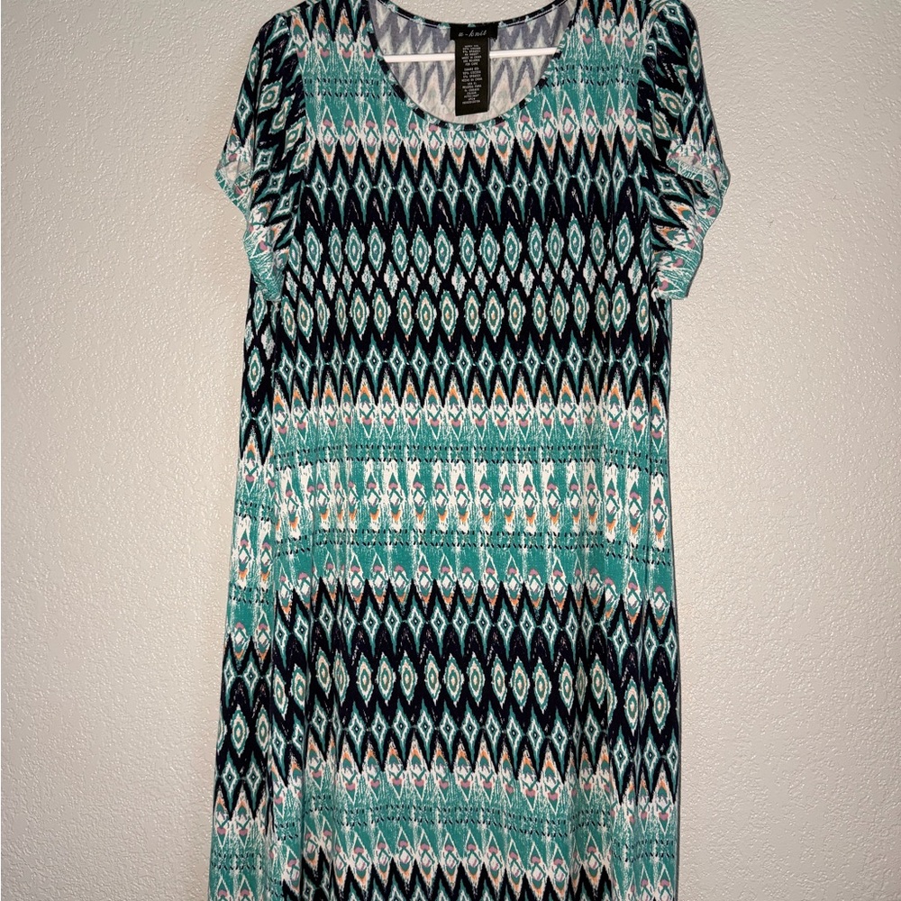 U-Knit Dresses Teal and Black Patterned Dress